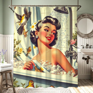 Vintage Shower Pin Up Curtain