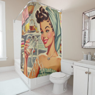 Vintage Shower Pin Up Girl Curtain