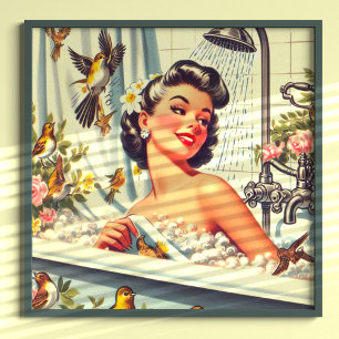 Vintage Shower Pin Up Poster