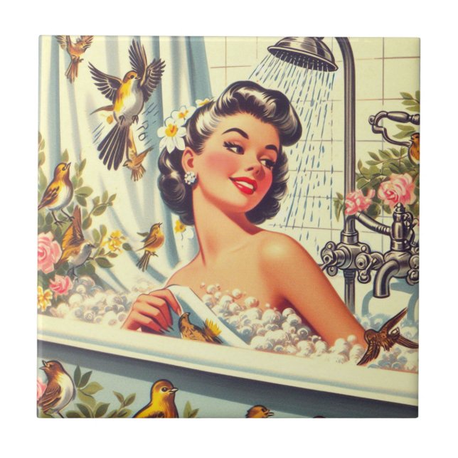 Vintage Shower Pin Up Tile (Front)