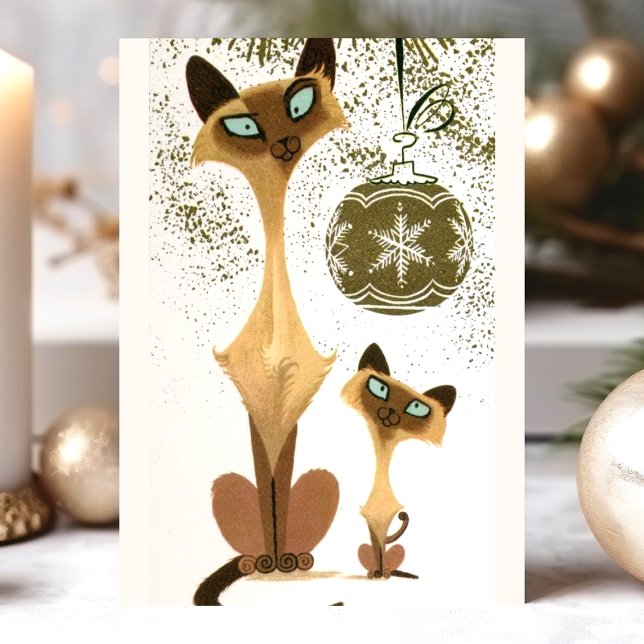 Vintage Siamese Christmas Cats Holiday Postcard (Creator Uploaded)