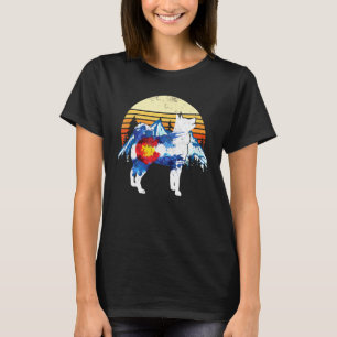 Vintage Siberian Husky Dog Colorado Flag Sunset Re T-Shirt