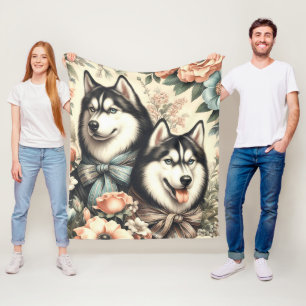 Vintage Siberian Husky  Illustration Fleece Blanket