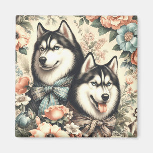 Vintage Siberian Husky Illustration Magnet