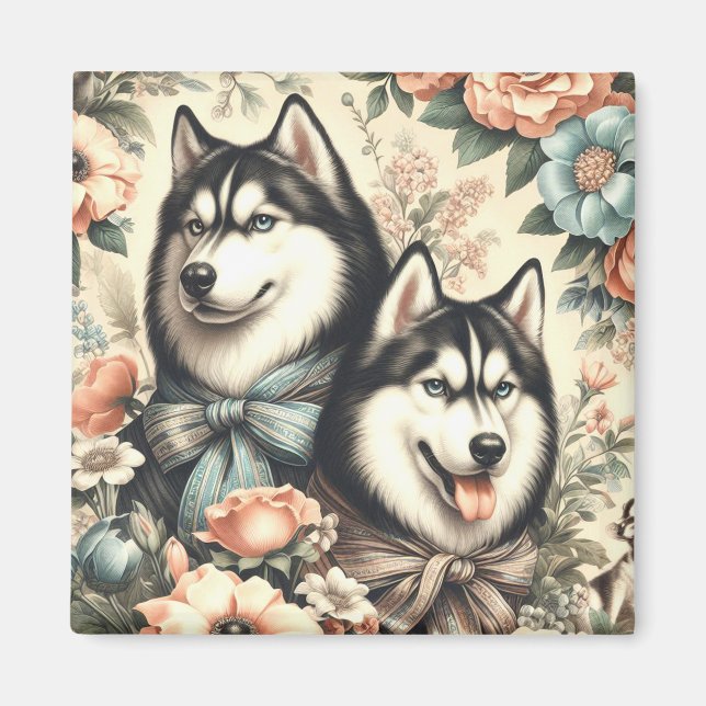 Vintage Siberian Husky  Illustration Magnet (Front)