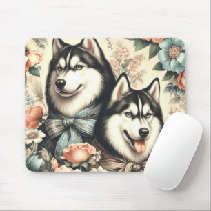 Vintage Siberian Husky Illustration Mouse Pad