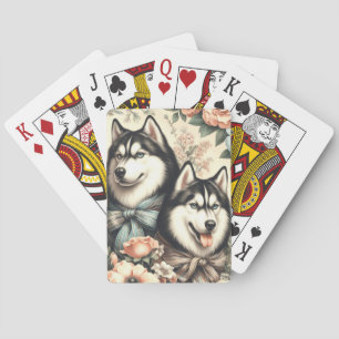Vintage Siberian Husky Illustration Playing Cards