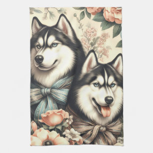 Vintage Siberian Husky  Illustration Tea Towel