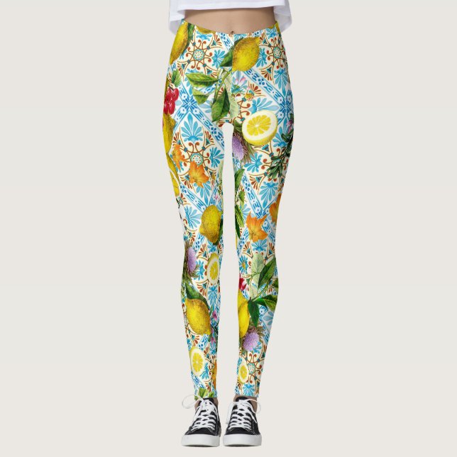 Vintage Sicilian lemon garden Leggings (Front)