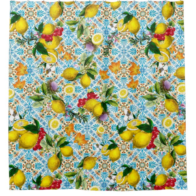 Vintage Sicilian lemon garden Shower Curtain (Front)