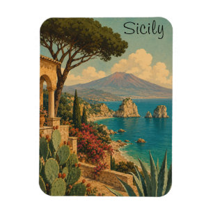Vintage Sicily Italy Mediterranean Island Travel Magnet