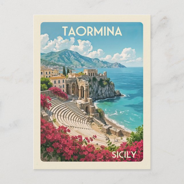 Vintage Sicily Taormina Italy Italian Travel Postcard (Front)