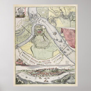 Vintage Siege of Belgrade Serbia Map (1717) Poster