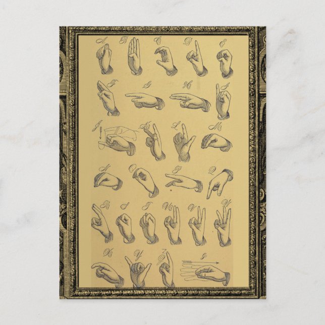 Vintage Sign Language Alphabet Hand Gestures Postcard (Front)