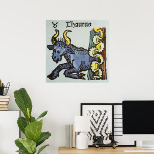Vintage Signs of the Zodiac, Antique Taurus Bull