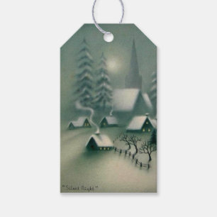 Vintage Silent Night Christmas Winter Scene Gift Tags