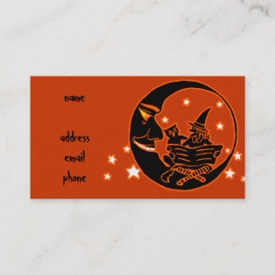 Vintage Silhouette Witch Cat and Moon Business Card