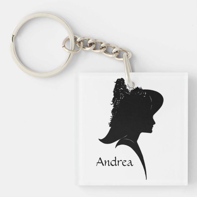 Vintage Silhouette Woman in Hat Personal Key Ring (Front)