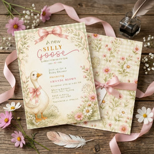 Vintage Silly Goose Coquette Pink Baby Shower Invitation