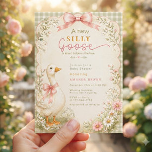 Vintage Silly Goose Coquette Pink Baby Shower Invitation