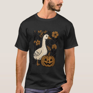 Vintage Silly Goose Pumpkin Patch Boho Floral Fall T-Shirt