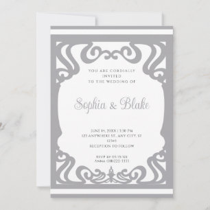 Vintage Silve and White Elaborate Art Deco Wedding Invitation