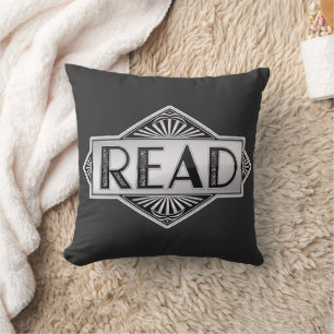Vintage Silver Art Deco READ Typography - Retro Lu Cushion