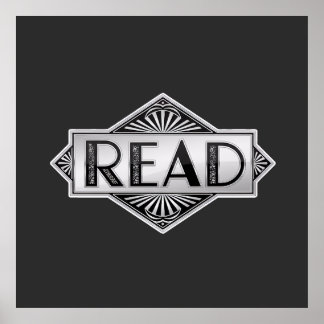 Vintage Silver Art Deco READ Typography - Retro Lu Poster