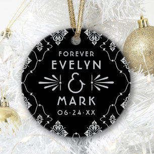 Vintage Silver Art Deco Wedding Monogram Photo Ornament