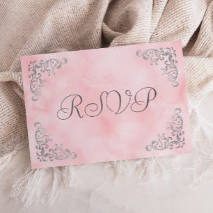 Vintage Silver Blush Pink Watercolor Wedding RSVP Card