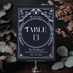 Vintage Silver Elegant Mystical Tarot Wedding Table Number