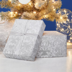 Vintage Silver Floral Damask Elegant Wrapping Paper