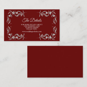 Vintage Silver Floral Pattern Red Wedding Detail Enclosure Card