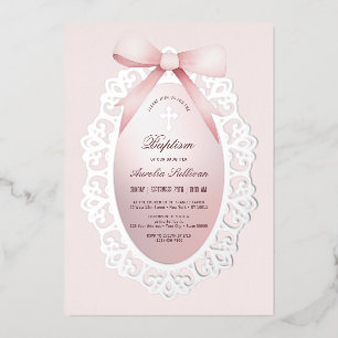 Vintage Silver Frame Pink Bow Baptism
