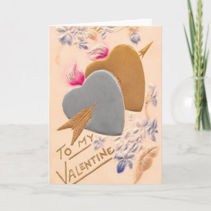 Vintage Silver & Gold Hearts Valentine Postcard