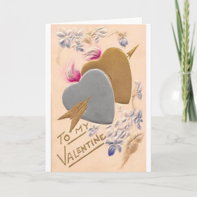 Vintage Silver & Gold Hearts Valentine Postcard (Front)
