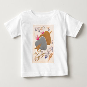 Vintage Silver & Gold Hearts Valentine Postcard Baby T-Shirt