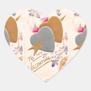 Vintage Silver & Gold Hearts Valentine Postcard Heart Sticker