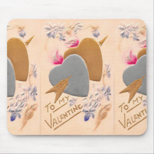 Vintage Silver & Gold Hearts Valentine Postcard Mouse Pad