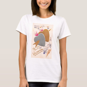 Vintage Silver & Gold Hearts Valentine Postcard T-Shirt