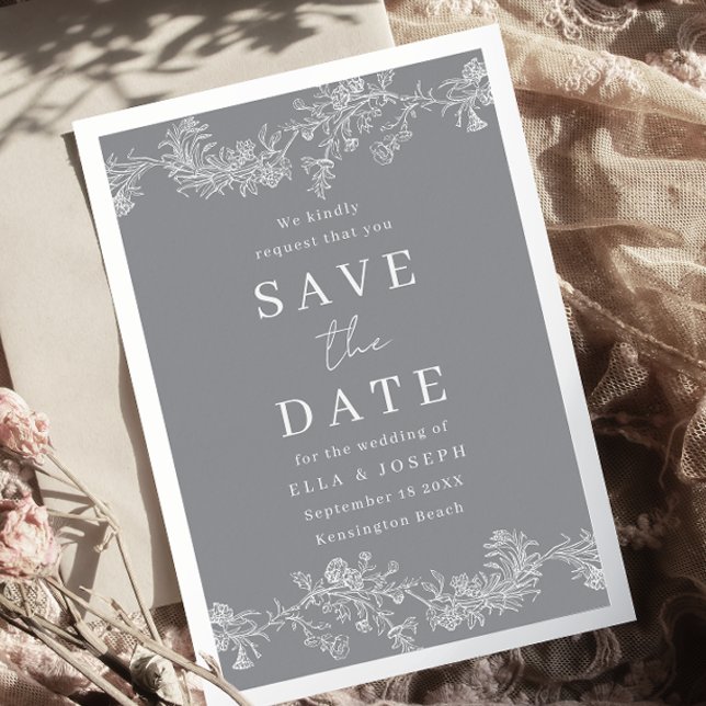 Vintage Silver Gray & White Wedding Save The Date (Creator Uploaded)