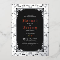 Vintage Silver Lace Elegant Black Foil Invitation