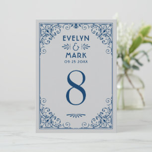 Vintage Silver Navy Art Deco Wedding Table Number