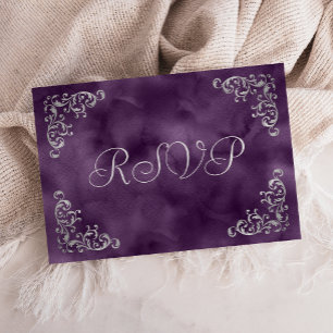 Vintage Silver Purple Watercolor Wedding RSVP Card
