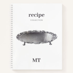 Vintage Silver Tray White Recipe Minimal Monogram Notebook