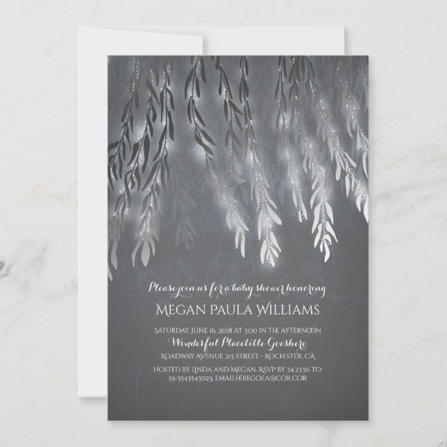 Vintage Silver Willow Tree Branches Baby Shower Invitation (Front)