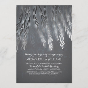 Vintage Silver Willow Tree Branches Baby Shower Invitation