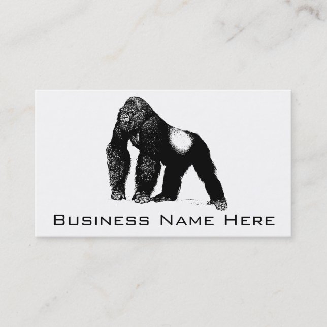 Vintage Silverback Gorilla Illustration, Black Business Card (Front)