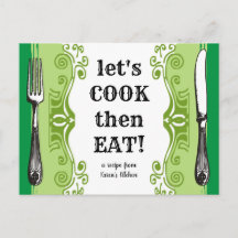 vintage silverware cooking baking recipe card