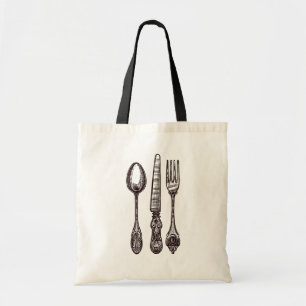 Vintage Silverware Foodie Knife Fork Spoon Fun Tote Bag